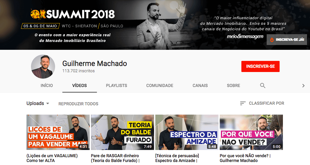 canais do youtube para corretores de imóveis Guilherme Machado